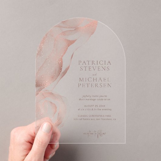 Rose Gold Moderne abstrakte Hochzeit Acryleinladungen (Insitu (Handheld))