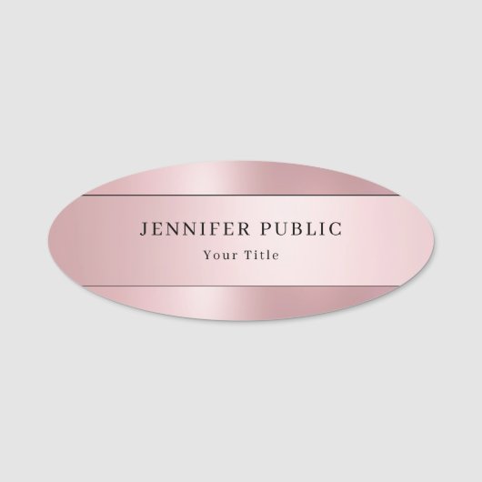 Rose Gold Moderne elegante Minimalistische Vorlage Namensschild (Vorderseite)