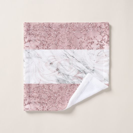 Rose Gold Moderne Glam Marmor & Glitzer Dekorativ Badhandtuch Set (Waschlappen)