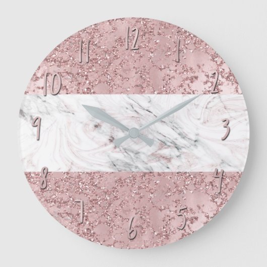 Rose Gold Moderne Glam Marmor & Glitzer Dekorativ Große Wanduhr (Vorderseite)