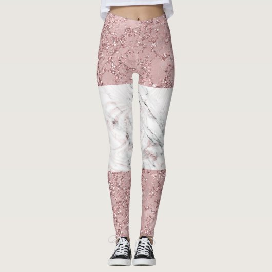 Rose Gold Moderne Glam Marmor & Glitzer Dekorativ Leggings (Vorderseite)