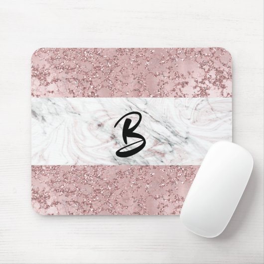 Rose Gold Moderne Glam Marmor & Glitzer Dekorativ Mousepad (Mit Mouse)