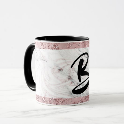 Rose Gold Moderne Glam Marmor & Glitzer Dekorativ Tasse (Vorderseite Links)