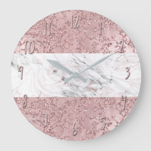 Rose Gold Moderne Glamour Marmor & Glitter Dekorat Große Wanduhr