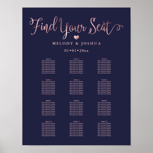 Rose Gold Moderne Kalligrafie Sitzplatzsuche DIYba Poster (Vorne)
