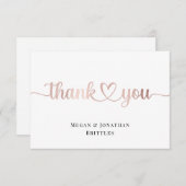 Rose Gold Moderne Kalligraphie mit Herz Dankeskarte (Vorne/Hinten)