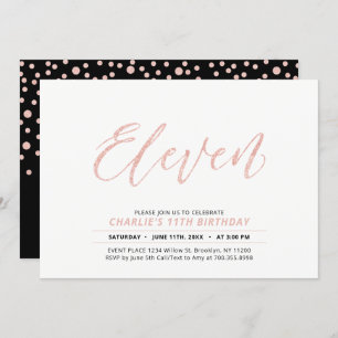 Rose Gold Moderne Lettering 11. Geburtstagsparty Einladung