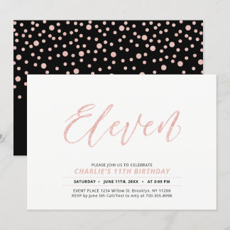 Rose Gold Moderne Lettering 11. Geburtstagsparty Einladung