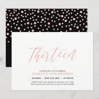 Rose Gold Moderne Lettering 13. Geburtstagsparty Einladung