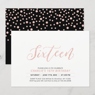 Rose Gold Moderne Lettering 16. Geburtstagsparty Einladung