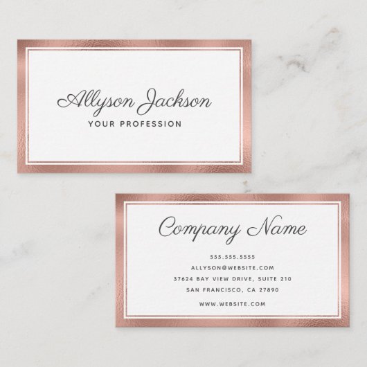 Rose Gold Moderne Minimal Visitenkarte (Vorne/Hinten)