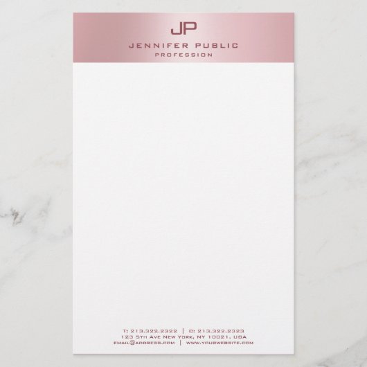 Rose Gold Moderne Monogram Vorlage Elegant Briefpapier (Vorderseite)