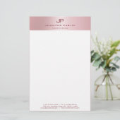 Rose Gold Moderne Monogram Vorlage Elegant Briefpapier (Stehend Vorderseite)