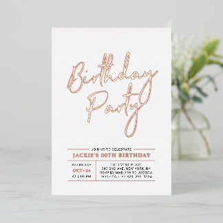 Rose Gold Moderne Pinselschrift Adult Geburtstagsp Folieneinladung