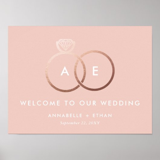Rose Gold Moderne Rings Blush Wedding Willkommensz Poster (Vorne)