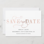 Rose Gold Moderne, stilvolle handgeschriebene Kall Save The Date (Vorderseite)