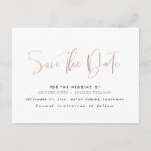 Rose Gold Moderne Typografie Save the Date Ankündigungspostkarte (Vorderseite)