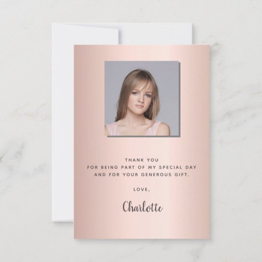 Rose Gold Moderner Abschluss Dank Karte (Rückseite)