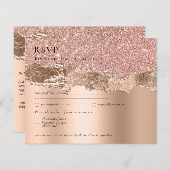 Rose Gold Moderner Glamour Hochzeitsempfang (Vorne/Hinten)