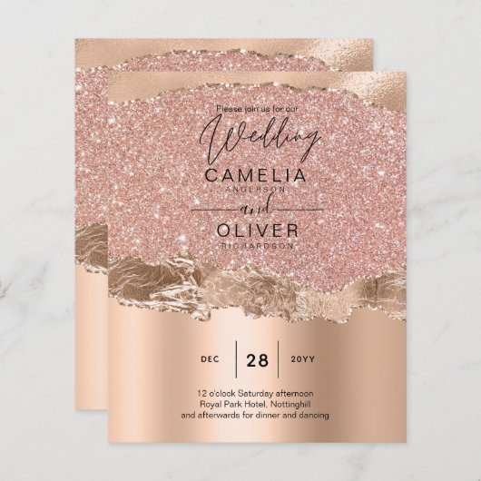 Rose Gold Moderner Glamour Hochzeitsempfang (Vorne/Hinten)
