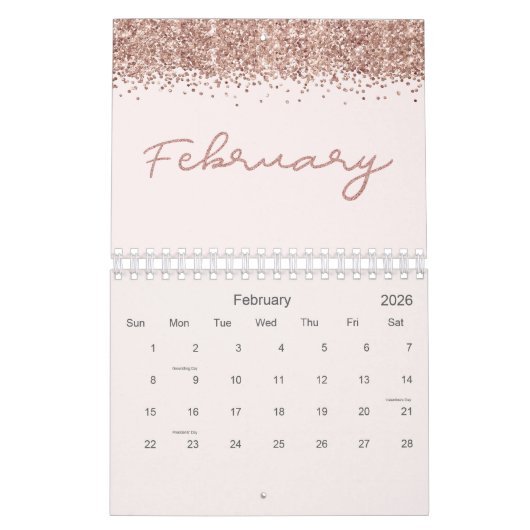 Rose Gold Modernes Minimalistisch 2026 Kalender (Feb 2026)
