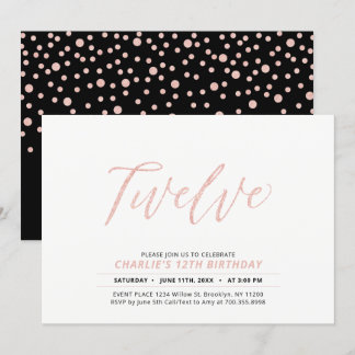 Rose Gold Modernes Schreiben 12. Geburtstagsparty Einladung