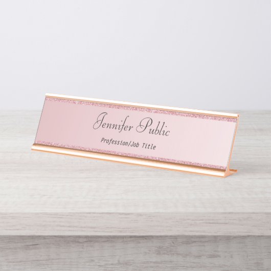 Rose Gold Modernes Template Beruflich Elegant Schreibtischnamensplakette (Vorderseite )