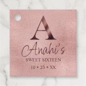 Rose Gold Monogram 16 . Geburtstag Geschenkanhänger (Vorderseite)