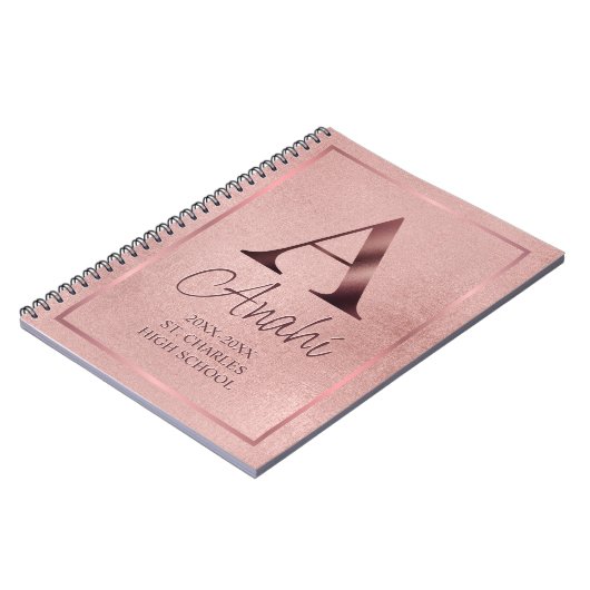 Rose Gold Monogram Academy Jahresschule Notizblock (Linke Seite)