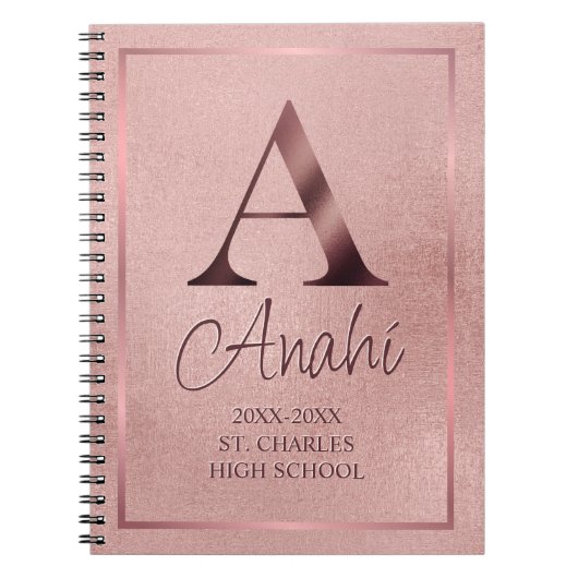Rose Gold Monogram Academy Jahresschule Notizblock (Vorderseite)
