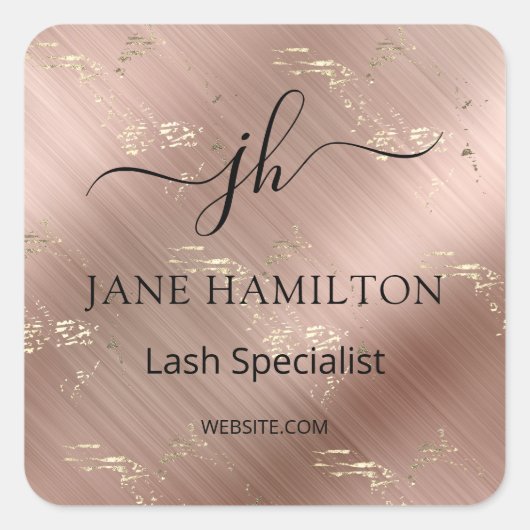 Rose Gold Monogram Business Logo Quadratischer Aufkleber (Vorderseite)