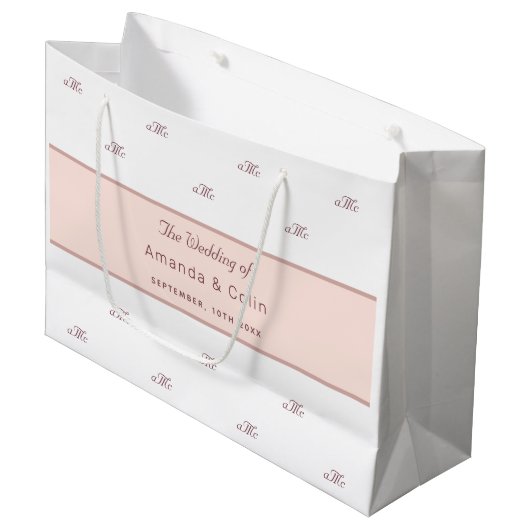 Rose gold monogram couple initials wedding white große geschenktüte (Vorderseite Schrägansicht)