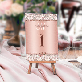 Rose Gold Monogram Damask Glitzer Elegante Hochzei Tischnummer