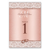 Rose Gold Monogram Damask Glitzer Elegante Hochzei Tischnummer (Rückseite)