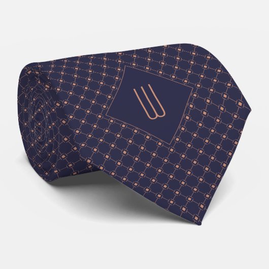 Rose Gold Monogram Diamond Pattern Neck Tie Krawatte (Gerollt)