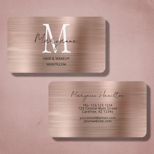 Rose Gold Monogram Elegant Moderne Visitenkarte