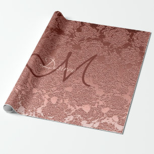 Rose Gold Monogram Elegant Stilvolles Blumenmuster Geschenkpapier