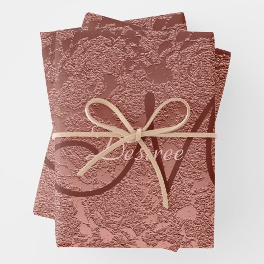 Rose Gold Monogram Elegante Art Blumenmuster Geschenkpapier Set (Beispiel)
