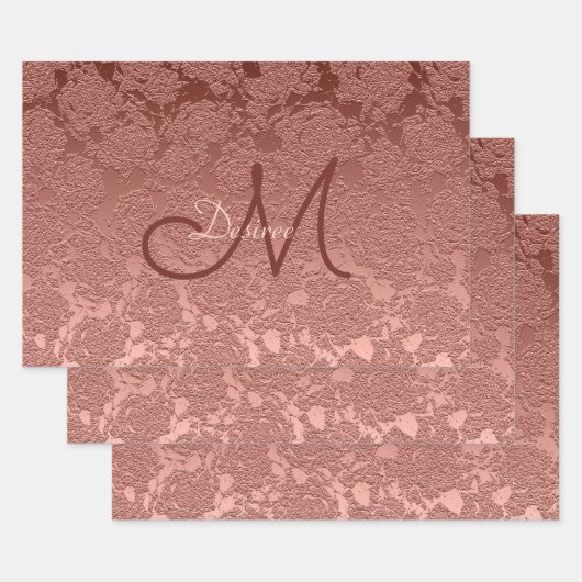 Rose Gold Monogram Elegante Art Blumenmuster Geschenkpapier Set (Set)