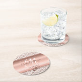 Rose Gold Monogram Elegante Hochzeit Runder Pappuntersetzer (Vor Ort)