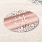 Rose Gold Monogram Elegante Hochzeit Runder Pappuntersetzer (Angewinkelt)