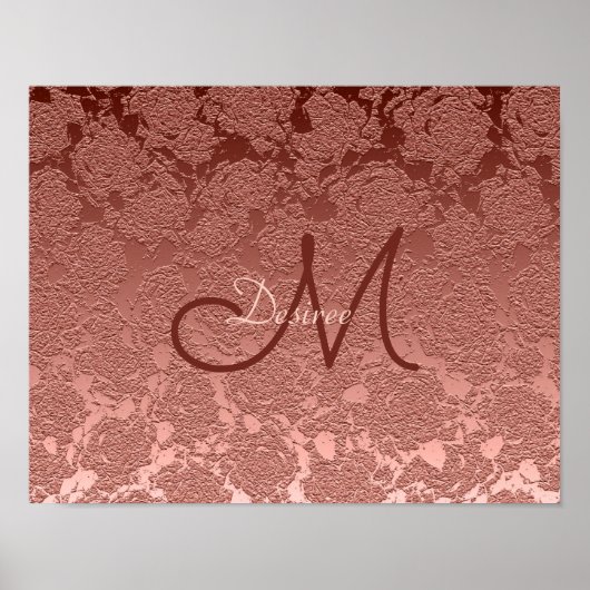 Rose Gold Monogram Elegantes Muster Poster (Vorne)