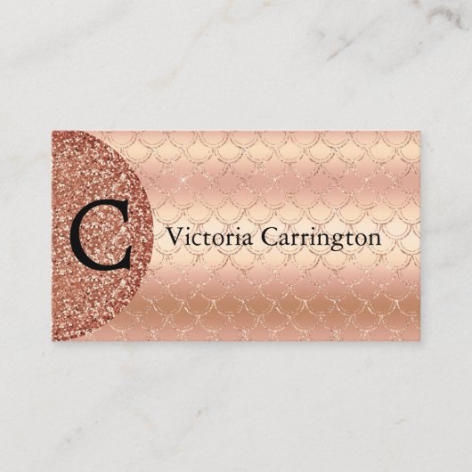 Rose Gold Monogram Glitzer Mermaid Muster Blende Visitenkarte (Vorderseite)