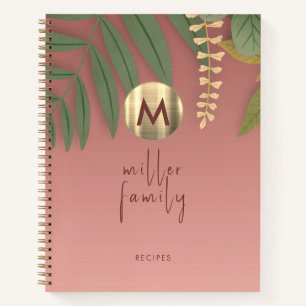 Rose Gold Monogram Greenery Familienrezeptbuch Notizblock