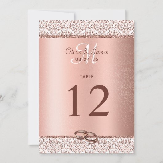 Rose Gold Monogram Große Hochzeitsskala Tischnumme (Vorderseite)