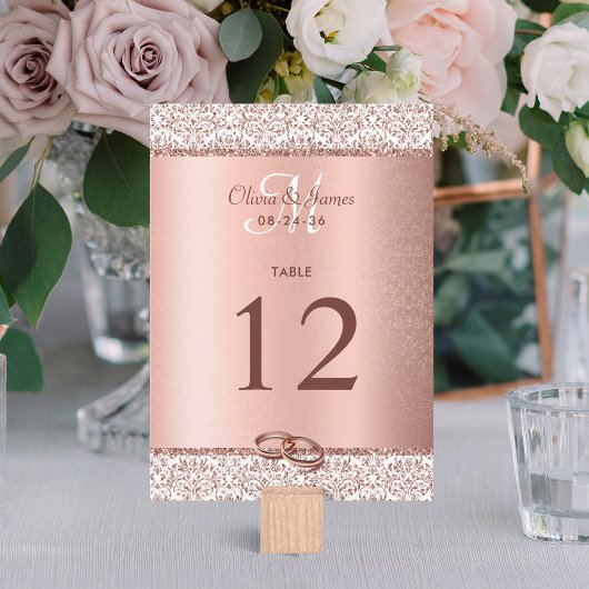 Rose Gold Monogram Große Hochzeitsskala Tischnumme