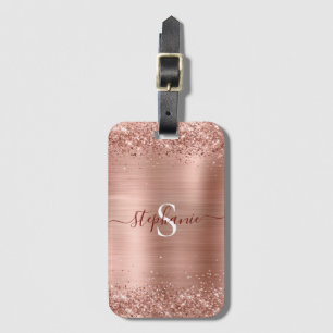 Rose Gold Monogram Imitats-Glitzer Girly Glam Gepäckanhänger