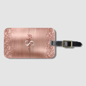 Rose Gold Monogram Imitats-Glitzer Girly Glam Gepäckanhänger (Vorderseite (Horizontal))