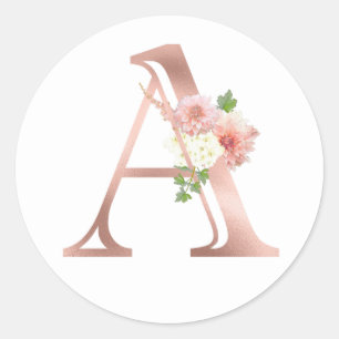 Rose Gold Monogram Letter A Blush Pink Blume Foil Runder Aufkleber