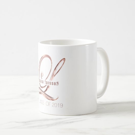 Rose Gold Monogram Letter L Individuelle Name und  Kaffeetasse (VorderseiteRechts)